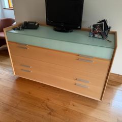 Modern Bedroom Furniture Set Tallboy & 3-Drawer Unit with Frosted Glass Tops