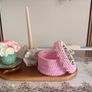 Crochet Storage Basket with Wooden Rose Lid Image 4