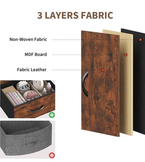 Bedside Table with 2 Storage Fabric Drawers