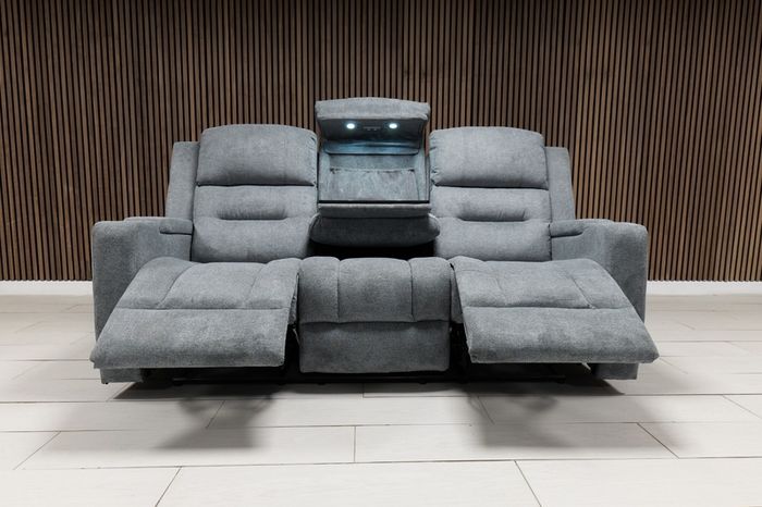 3 Seater Titan Plus Electric Grey Fabric Recliner Sofa