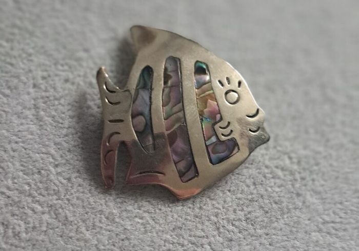 Vintage Alpaca Mexico fish brooch