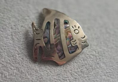 Vintage Alpaca Mexico fish brooch