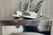 Silver And White Open Toe Heels