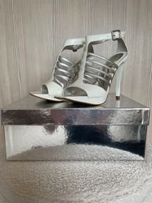 Silver And White Open Toe Heels