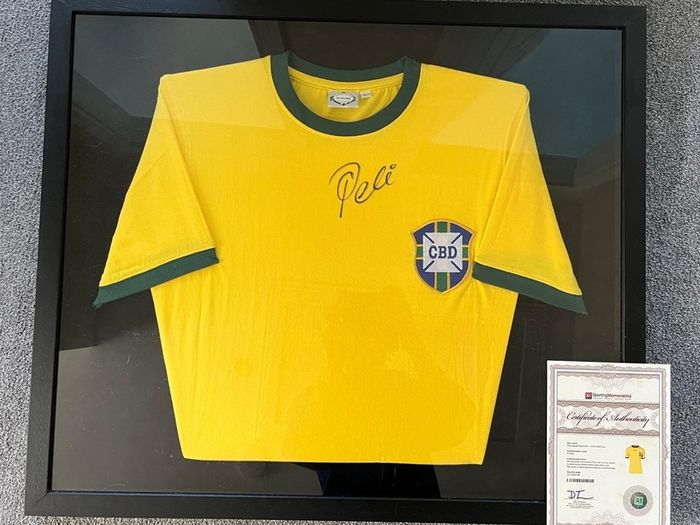 Pele Signed Brazil Shirt (1970) / Framed with COA / Genuine Collectors Item
