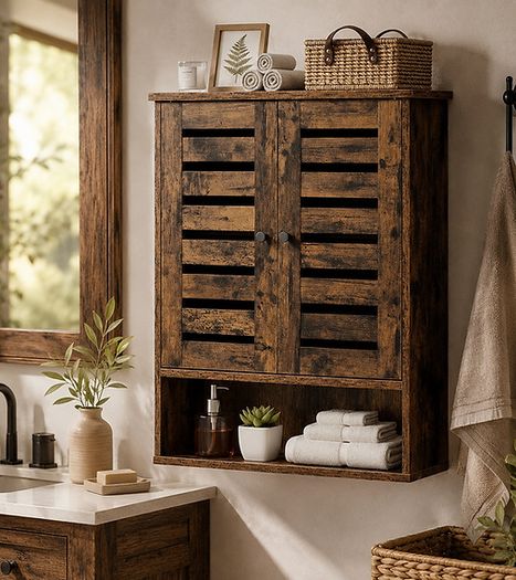 Wall cabinet with 2 doors vintage brown