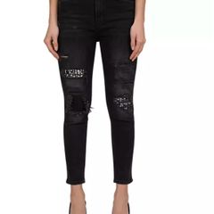 The Kooples Distressed & Studded Jeans in Black Wash