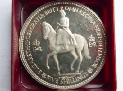 1953 Queen Elizabeth II Coronation Crown Royal Mint 5 Shilling Commemorative Coin