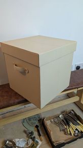 Cream leather box with suede interior. includes lid
