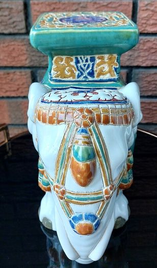 Vintage Hand Painted Ceramic Elephant Stand