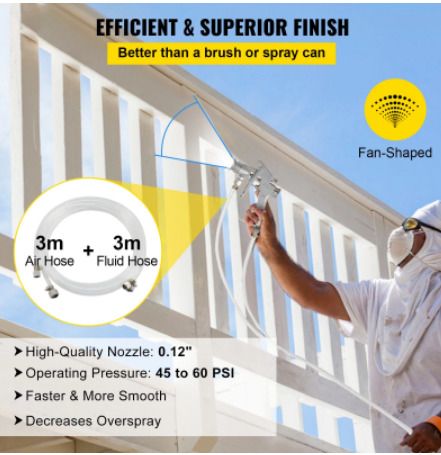 2-1/2 Gallon Pressure Feed Paint Tank Pot Spray Gun Sprayer System Air Fluid Hoses for House Keeping or Commercial
