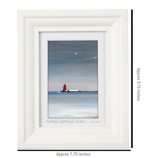 Blue Day Poolbeg Lighthouse, Dublin, A6 framed print by artist Helen Mathews