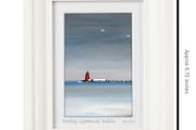 Blue Day Poolbeg Lighthouse, Dublin, A6 framed print by artist Helen Mathews