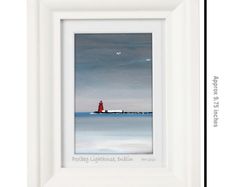 Blue Day Poolbeg Lighthouse, Dublin, A6 framed print by artist Helen Mathews