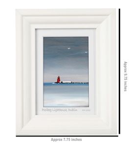 Blue Day Poolbeg Lighthouse, Dublin, A6 framed print by artist Helen Mathews