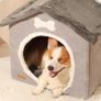 Foldable Dog House Kennel Bed | Enclosed Warm Plush Sleeping Nest Bed with Removable Cushion | Plush Pet House Dog Cat Kennel with Removable Cushion Suitable for Small and Medium-Sized Dogs Image 2