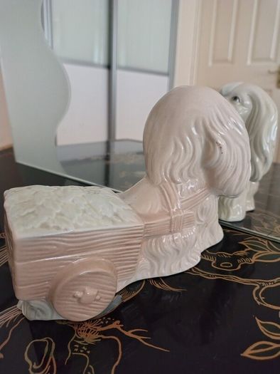 Vintage Pekinkese Dog and Flower Cart Figurine by Porceval.