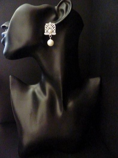 Art Deco Vintage Style Faux Pearl Silver Earrings