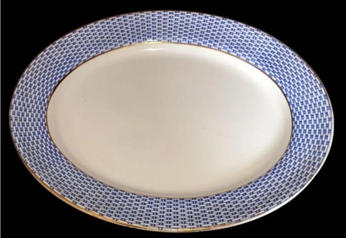 Antique Soho Pottery "Montauban" Blue Basket-Weave