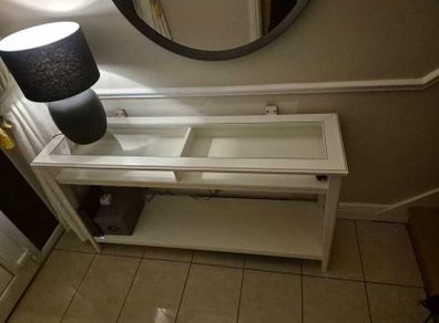 White glass hall table