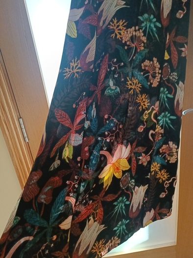 Boho long black floral botanical print frills dress high neck 10
