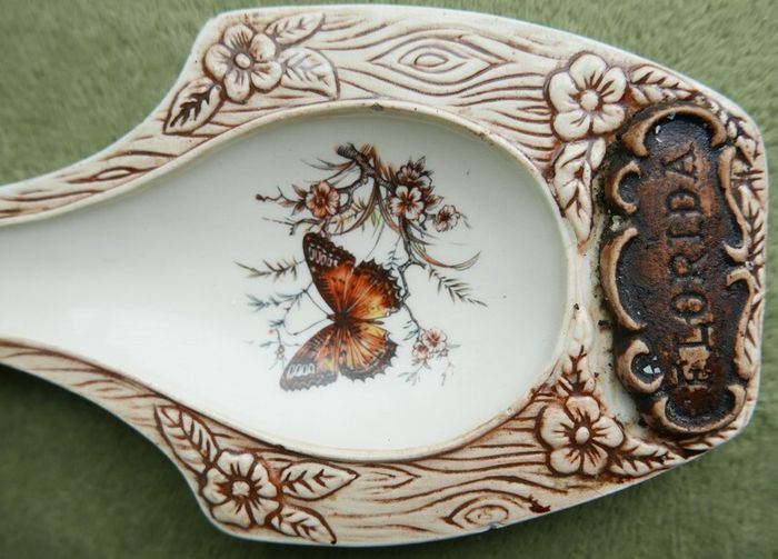 Vintage Treasure Craft , California Butterfly Spoon Rest 10 inch Long