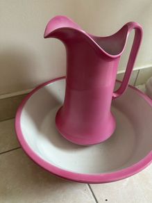 Unique tall antique Pink jug & bowl