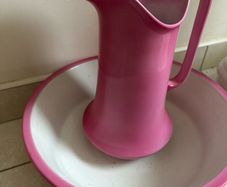 Unique tall antique Pink jug & bowl