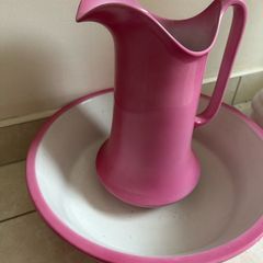 Unique tall antique Pink jug & bowl