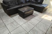 Vintage Brown Leather L shaped Couch