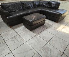 Vintage Brown Leather L shaped Couch