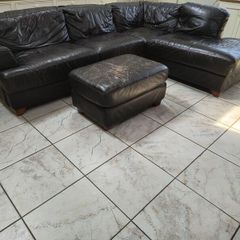 Brown Leather L shaped Couch