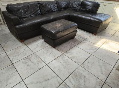 Brown Leather L shaped Couch