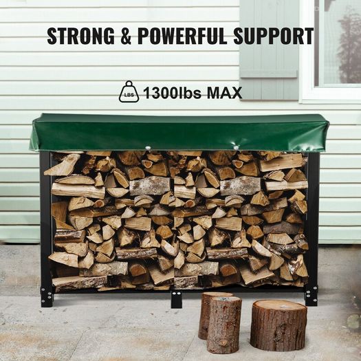 2.44m Steel Firewood Rack with Cover