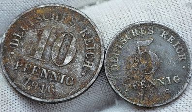 Germany 1916 10 Pfening 1918 5 Pfening