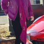 RIVER ISLAND fuschia faux leather and fur biker jacket Sz 14UK - Rrp 125 (New) Image 2