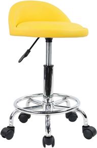 NEW SALE | Quality Leather Round Rolling Stool with Foot Rest Height Adjustable