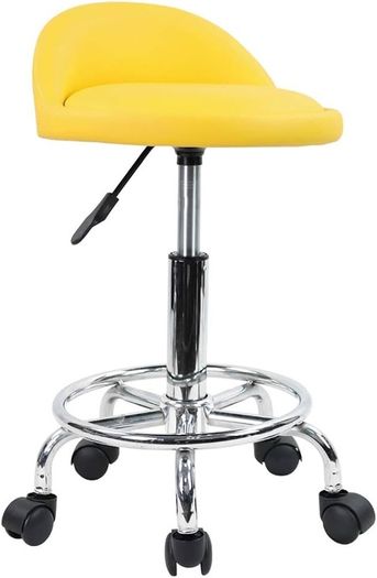 NEW SALE | Quality Leather Round Rolling Stool with Foot Rest Height Adjustable