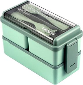 NEW SALE | Lunch Box, 1400ml Bento Box with Spoon Fork, Stackable 2 Layer 3 Compartments Leak Proof Japanese Lunch Box, Meal Prep Container Box for Adults Kids Students Office Microwave Dishwasher Safe