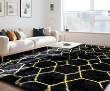 Geometric Rugs Living Room-160x230cm Extra Large Black Rug, Ultra Soft Fluffy Shaggy Rug for living room, Washable Anti Slip Area Rug Carpet