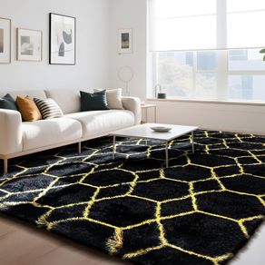 Geometric Rugs Living Room-160x230cm Extra Large Black Rug, Ultra Soft Fluffy Shaggy Rug for living room, Washable Anti Slip Area Rug Carpet