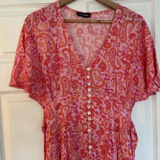 QED London boho hippie pink orange and yellow paisley floral maxi dress