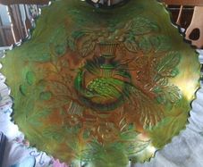 Fenton Carnival Bowl With Peacock & Leaves