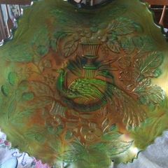 Fenton Carnival Bowl With Peacock & Leaves