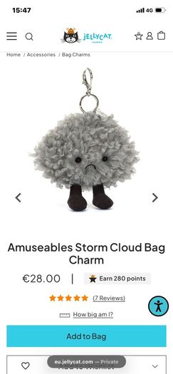 New JELLYCAT Amuseable Storm Cloud Bag/Backpack Charm