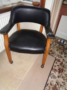 Vintage Faux Leather Arm Chair with Castors for Sale