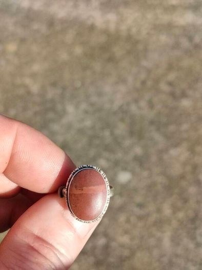 Mid Century Large Oval Cabochon Agate Sterling Silver Ring