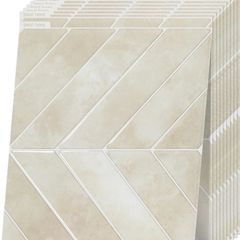 3D Stick on Tiles, Peel and Stick Wall Tiles, Self Adhesive Wall Tiles Waterproof Stick on Tiles Kitchen, Herringbone Sticky Tiles for Bathroom 10 Sheets/Pack (23x29cm) Beige
