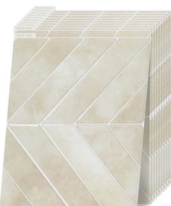 3D Stick on Tiles, Peel and Stick Wall Tiles, Self Adhesive Wall Tiles Waterproof Stick on Tiles Kitchen, Herringbone Sticky Tiles for Bathroom 10 Sheets/Pack (23x29cm) Beige