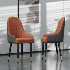 Leather Dining Chairs Set of 2: Faux Leather Upholstered Elegant and Stylish Ergonomics Thick Seat High Back Large Chair for Kitchen, Living Room, Orange & Grey
